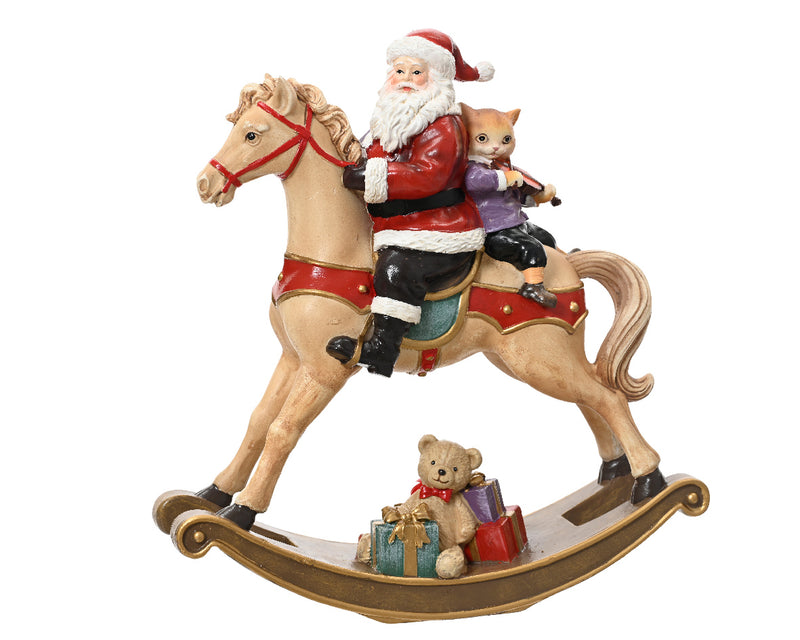 Christmas Decoration Santa On Rocking Horse Polyresin (23cm x 24cm)