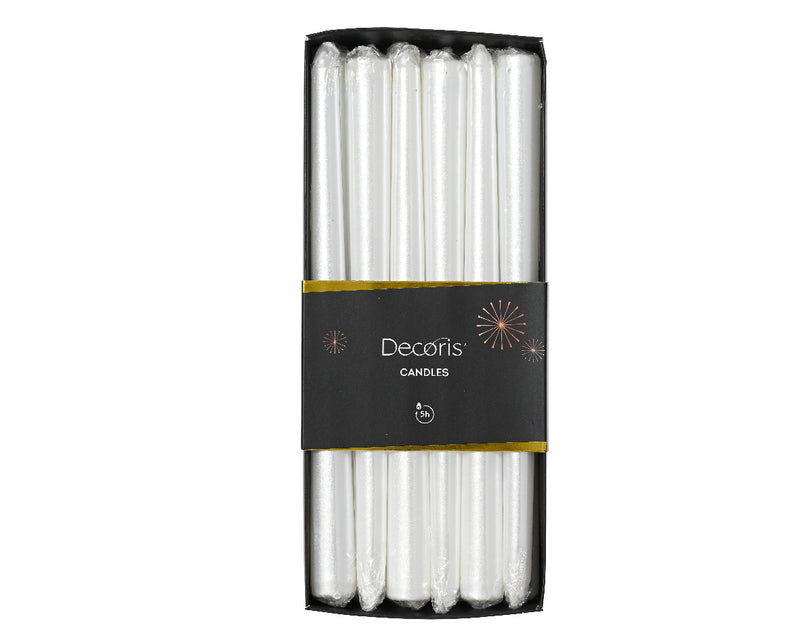 Christmas Dinner Candle Metallic White 2.1cm x 25cm Pack of 12