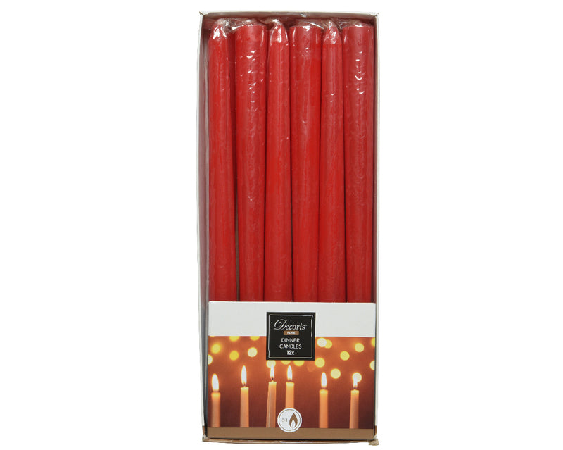 Christmas Dinner Candle Red 2cm x 25cm Pack of 12