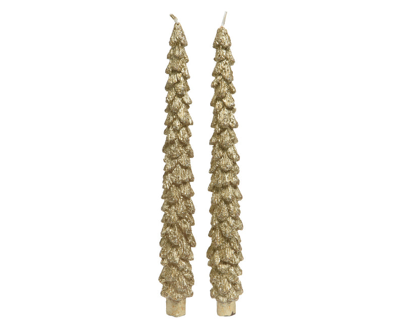 Christmas Dinner Candle Tree Shape Gold 2.1cm x 25cm (2 Pack)