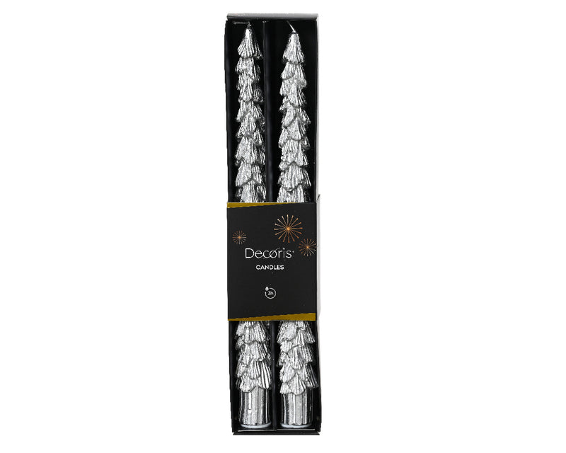 Christmas Dinner Candle Tree Shape Silver 2.1cm x 25cm (2 Pack)