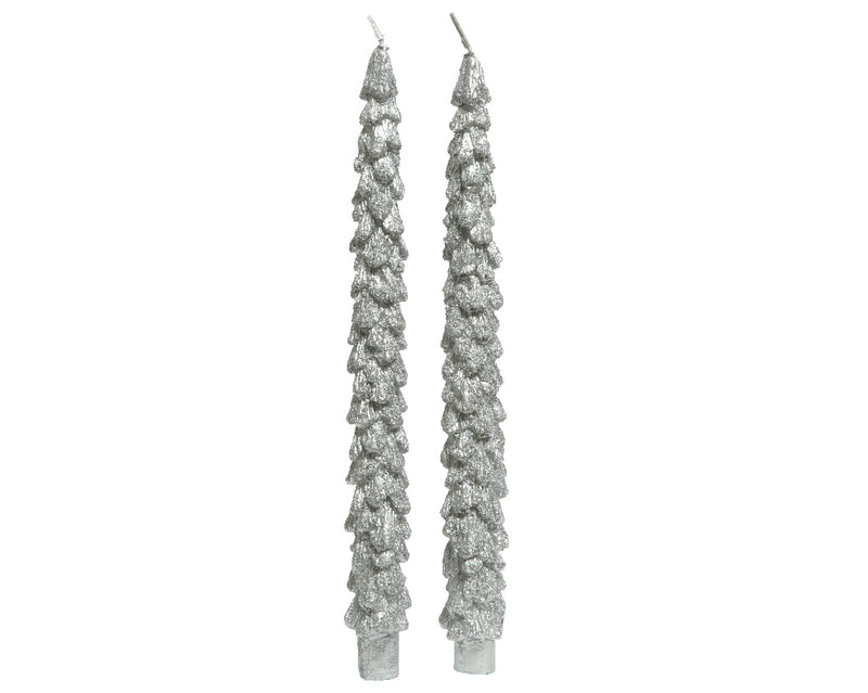 Christmas Dinner Candle Tree Shape Silver 2.1cm x 25cm (2 Pack)