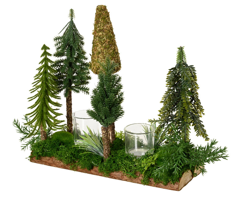 Christmas Forest Table-Piece  With Two Tealight Holders (10 x 30 x 29cm)