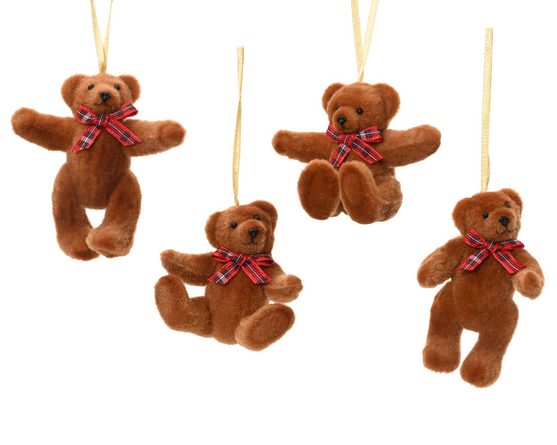 Christmas Hanging Decoration Bear Flock Bow Brown (8cm x 9cm) Sold Individually