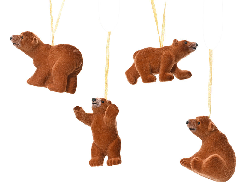 Christmas Hanging Decoration Bear Flock Brown (5.5cm x 8cm) Sold individually