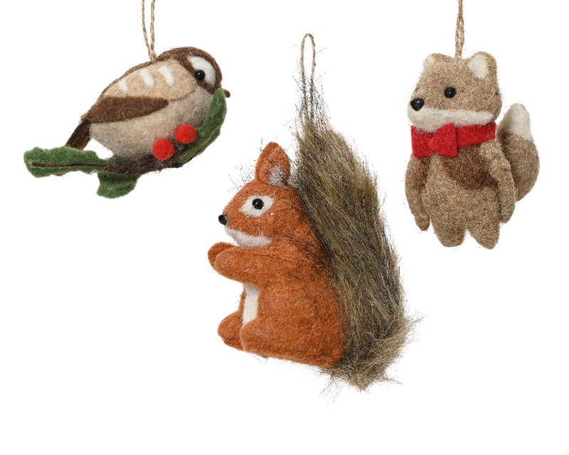 Christmas Hanging Decoration Bird or Squirrel or Fox (11cm x 13cm) Sold individually