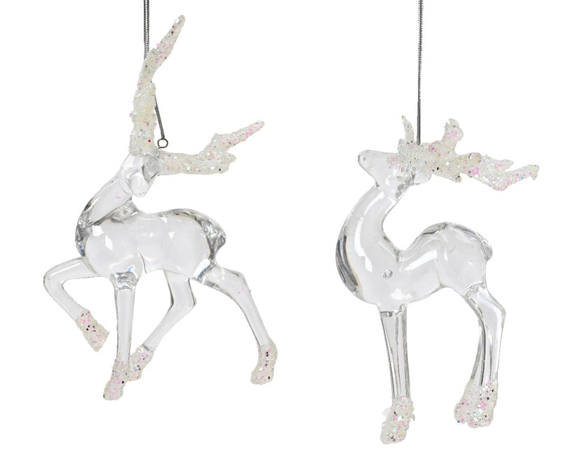 Christmas Hanging Decoration Deer Clear Acrylic With Glitter Antlers (6cm x 15cm)