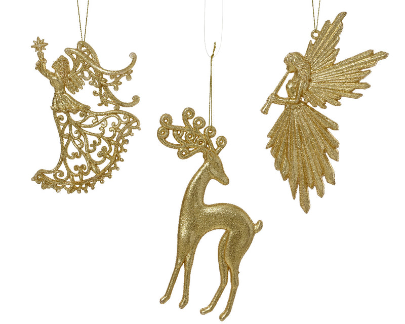 Christmas Hanging Decoration Golden Angel or Deer (16cm x 10cm) Sold Individually