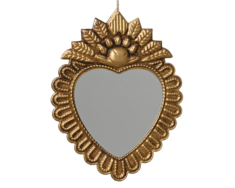 Christmas Hanging Decoration Heart Shaped Mirror Gold (16cm x 20.5cm)