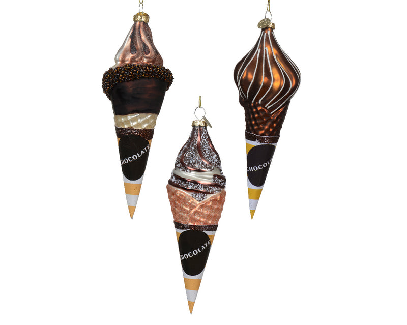 Christmas Hanging Decoration Ice Cream Cone Glass Finish (4.6cm x 16.4cm)