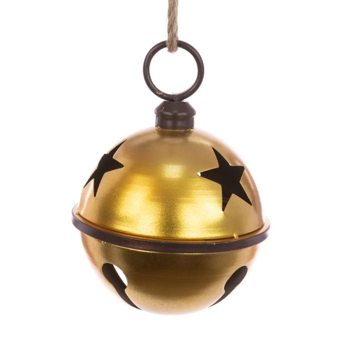 Christmas Hanging Decoration Metal Bell With Star 25cm Gold