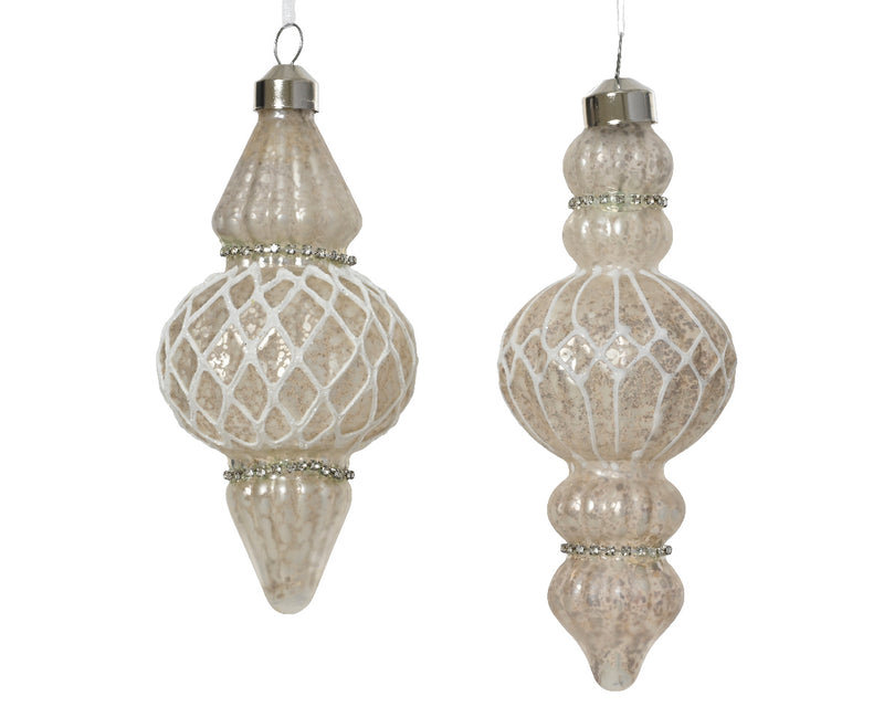 Christmas Hanging Decoration Ornament Glass Silver White (6.5 x 16cm) Sold individually