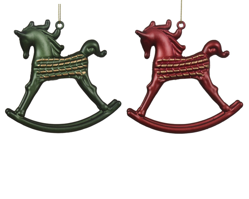 Christmas Hanging Decoration Rocking horse Red or Green 10cm (Sold Individually)