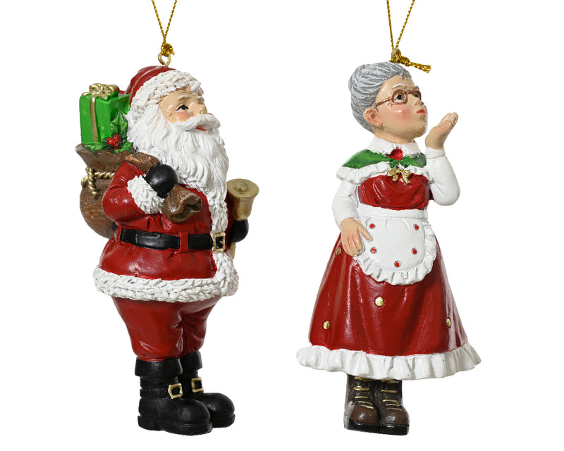 Christmas Hanging Decoration Santa or Mrs Claus (11.5cm) Sold Individually
