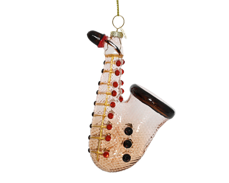 Christmas Hanging Decoration Saxophone Transparent Glass Finish (7cm x 12cm)