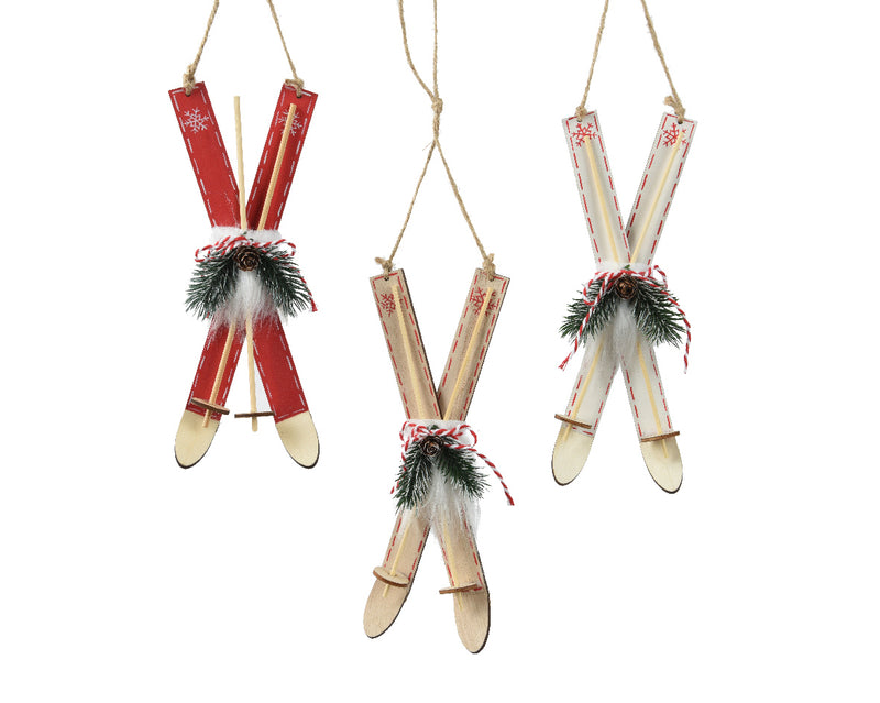 Christmas Hanging Decoration Sleigh wood With Fir & Pine Leaf (8cm x 23cm)