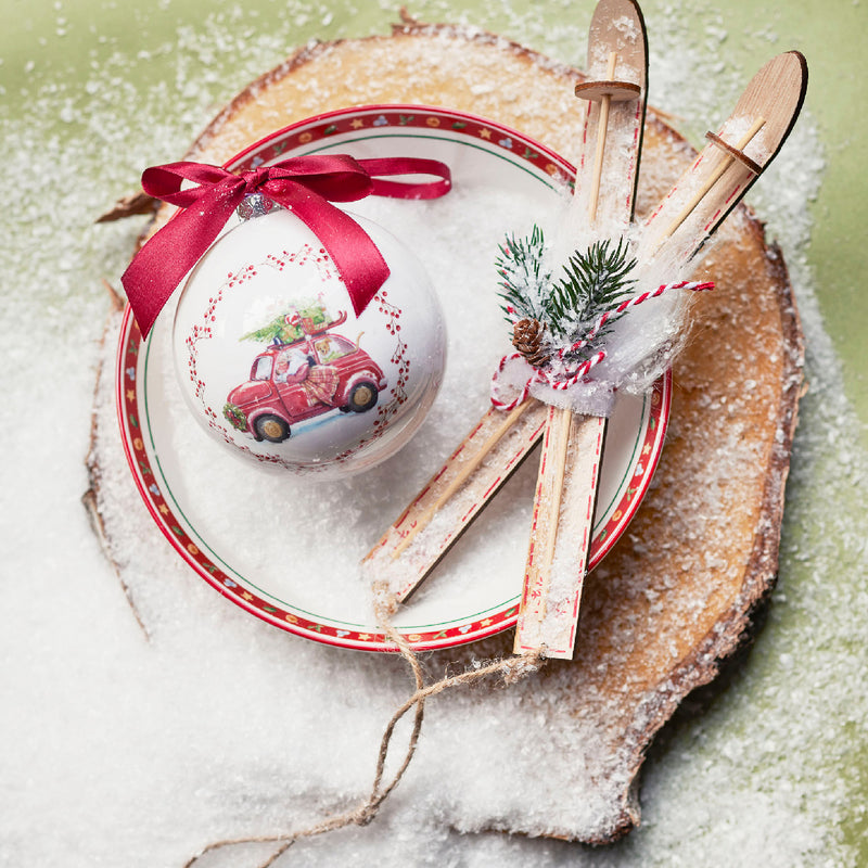 Christmas Hanging Decoration Sleigh wood With Fir & Pine Leaf (8cm x 23cm)