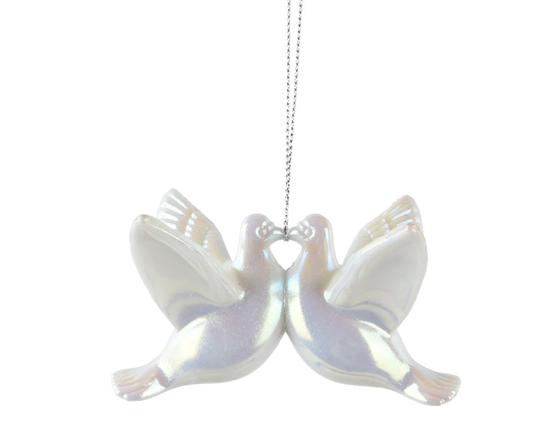 Christmas Hanging Decoration Two Birds Kissing Pearl White (8.5cm)