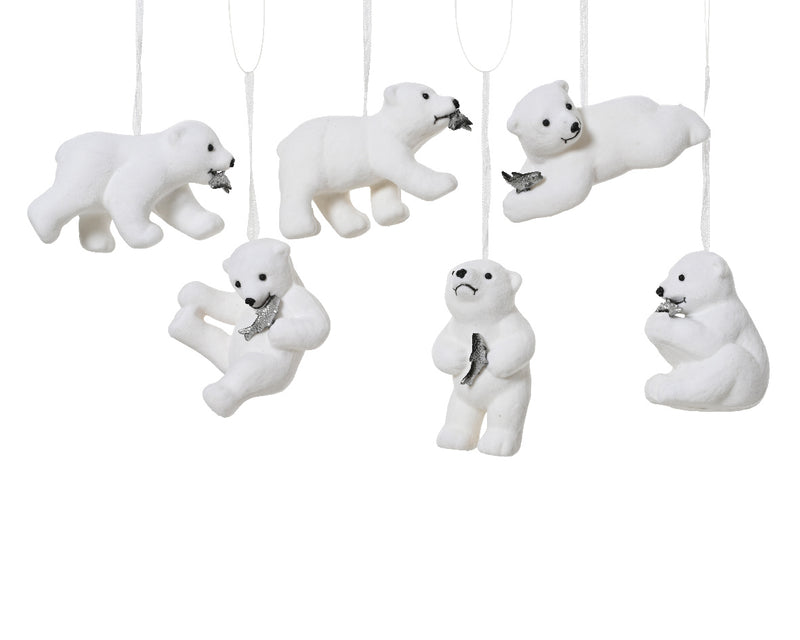 Christmas Hanging Decoration White Bear With Fish (8.5cm) Sold Individually