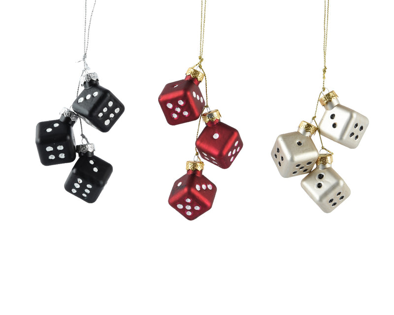 Christmas Hanging Decorations Dice Diamond glass Red or White Or Silver (2.7cm x 3.3cm) Sold Individually