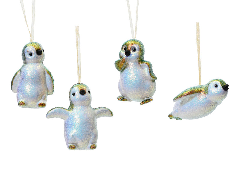 Christmas Hanging Decorations Penguin Shiny Iris White (8cm) Sold individually