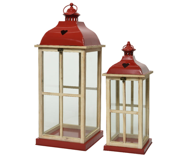 Christmas Lantern Firwood Red Lid and Base Large