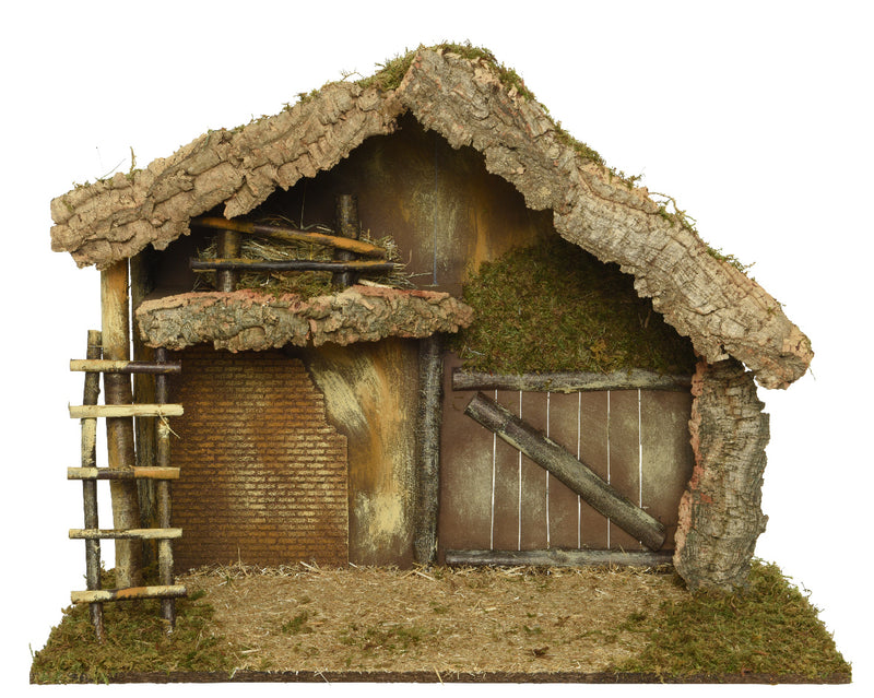 Christmas Nativity Crib With Ladder, Moss, Bark & Straw (79 x 40 x 62cm)