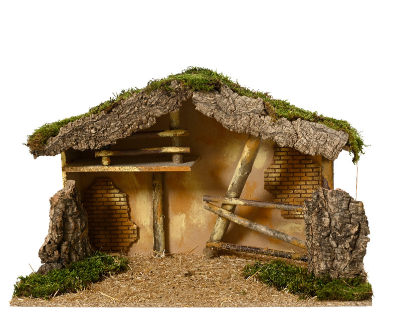 Christmas Nativity Crib with Moss, Bark & Straw (58 x 28 x 35cm)