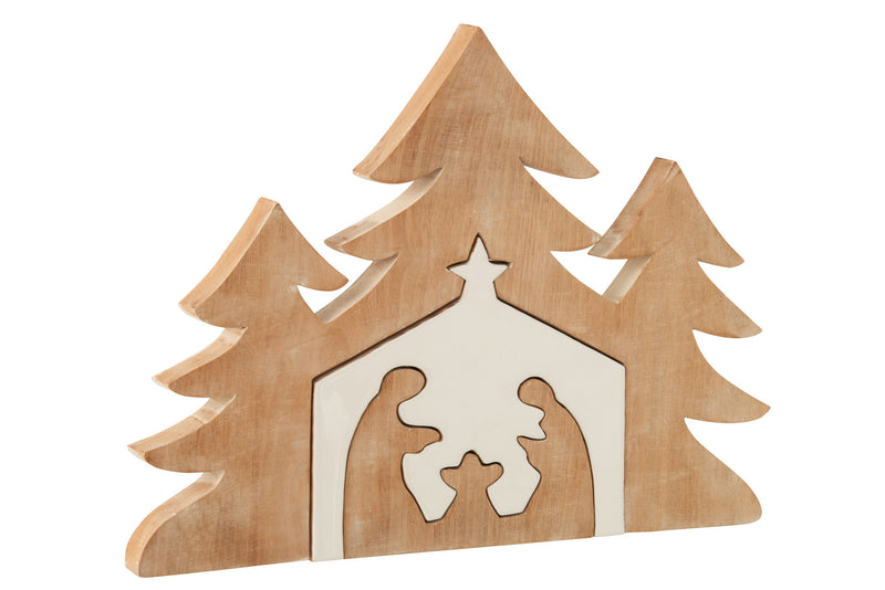 Christmas Nativity Scene Mango Wood & Ceramic Jesus, Mary & Joseph 54cm x 41cm