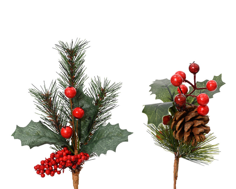 Christmas Pine Needle Pick With Berries & Holly (8cm x 22cm)
