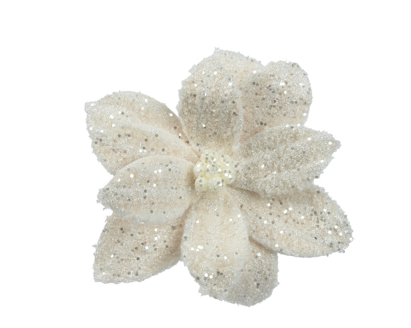 Christmas Poinsettia Cream Faux Fur On Clip 28cm x 10cm