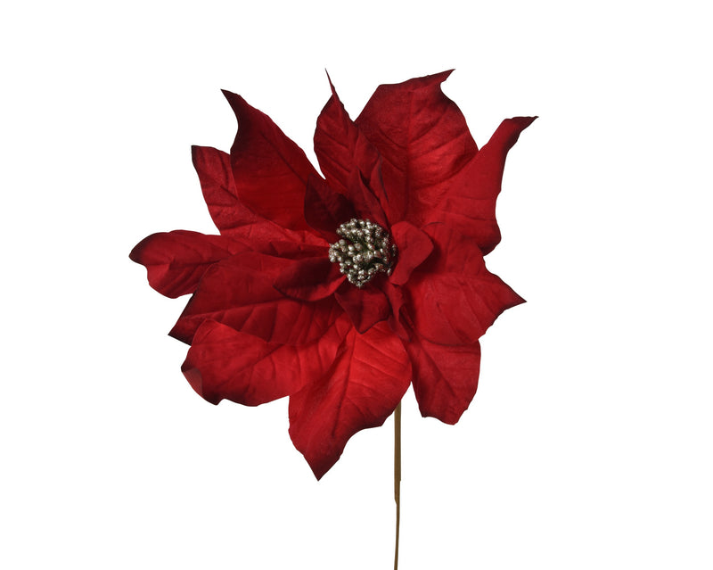 Christmas Poinsettia Maroon Red Velvet On Stem 63cm