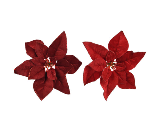 Poinsettia Flower Clip 28 cm Red and Maroon Velvet with Glitter Edge