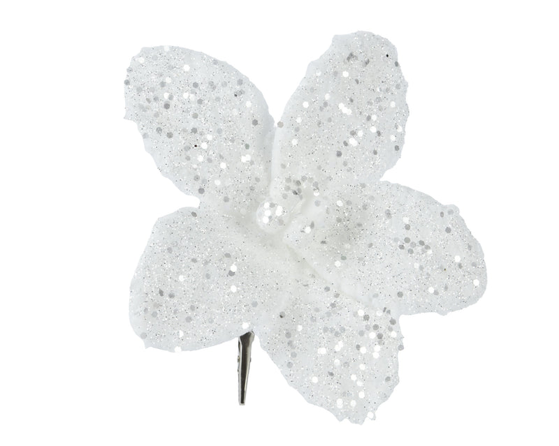 Christmas Poinsettia White Faux Fur On Clip 18cm x 6cm