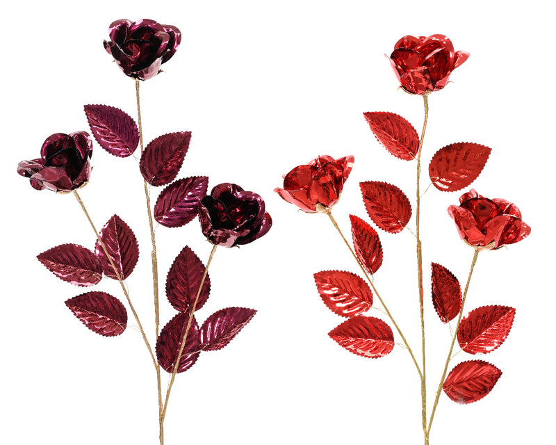 Christmas Rose Spray in Red or Burgundy With Metalic Finish (13cm x 68cm)