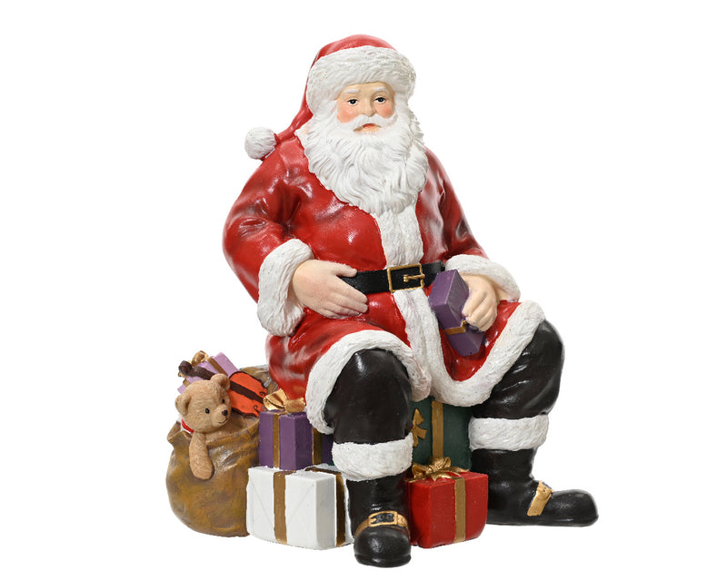 Santa Sitting With Gifts Polyresin Red (12cm x 19cm)