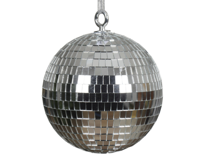Christmas Shatterproof Bauble Disco Ball Silver Mirror 15cm