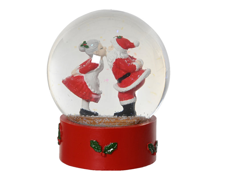 Christmas Snowglobe Santa & Mrs Claus Kissing (10cm x 12cm)