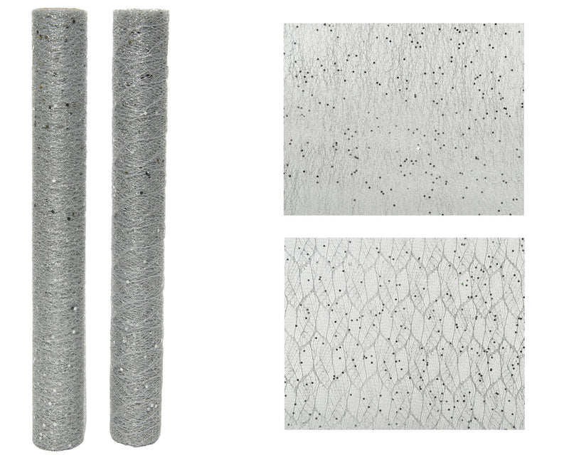 Christmas Tablerunner Fabric Polyester Silver Glitter 200cm x 35cm (Sold individually)