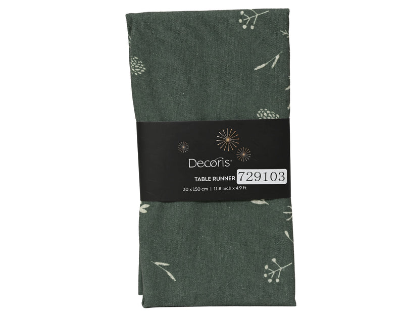 Christmas Tablerunner Polyester Cotton Print Plant Pattern 140cm x 40cm