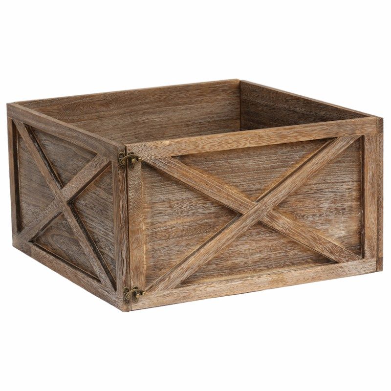 Christmas Tree Skirt Square Wooden Brown Large 56cm x 56cm