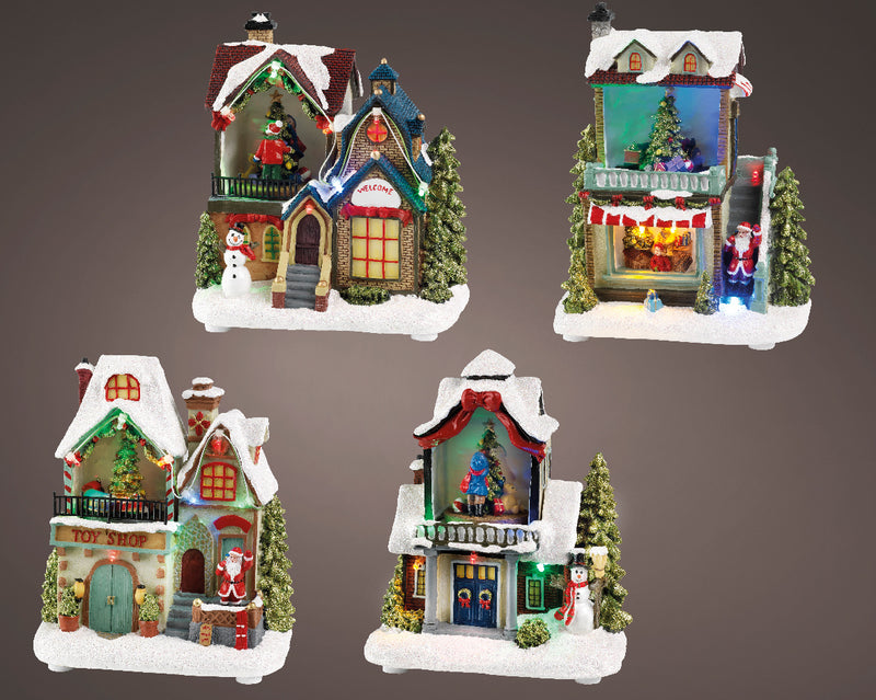 Christmas Village Scene House with Santa or Snowman (16cm x 18cm x 11cm)