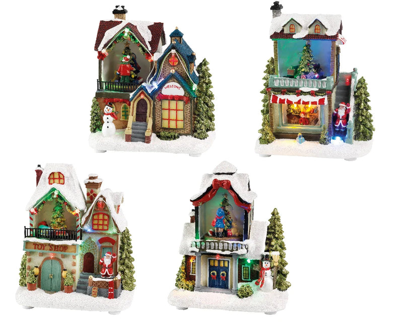 Christmas Village Scene House with Santa or Snowman (16cm x 18cm x 11cm)