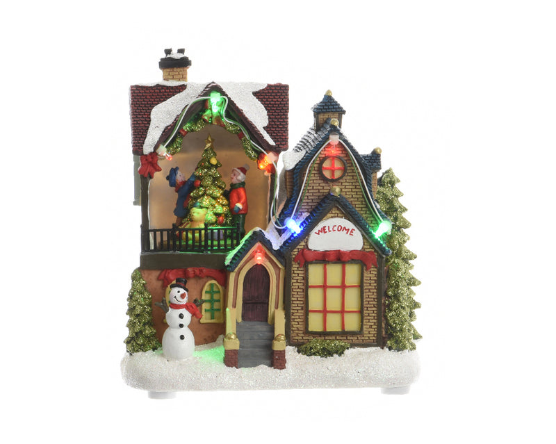 Christmas Village Scene House with Santa or Snowman (16cm x 18cm x 11cm)