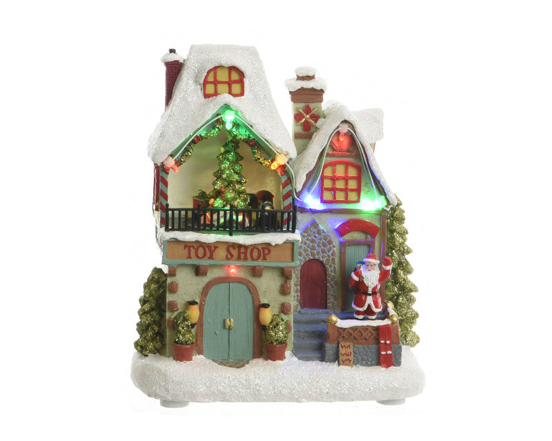 Christmas Village Scene House with Santa or Snowman (16cm x 18cm x 11cm)