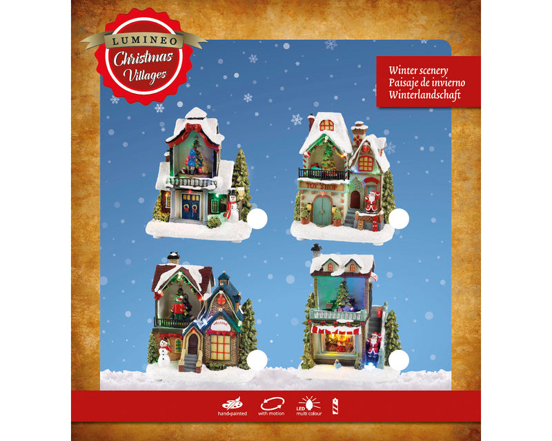 Christmas Village Scene House with Santa or Snowman (16cm x 18cm x 11cm)