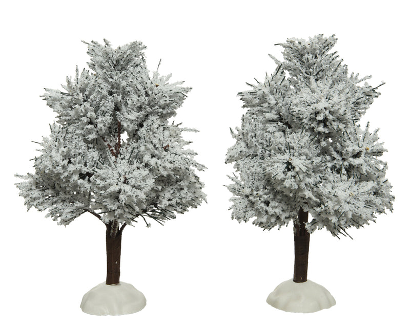 Christmas Village Scene Pair of Snowy Trees (9cm x 14cm)