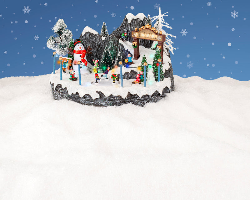 Christmas Village Scene Ski Slope LED Battery Operated (34cm x 25cm x 26cm)
