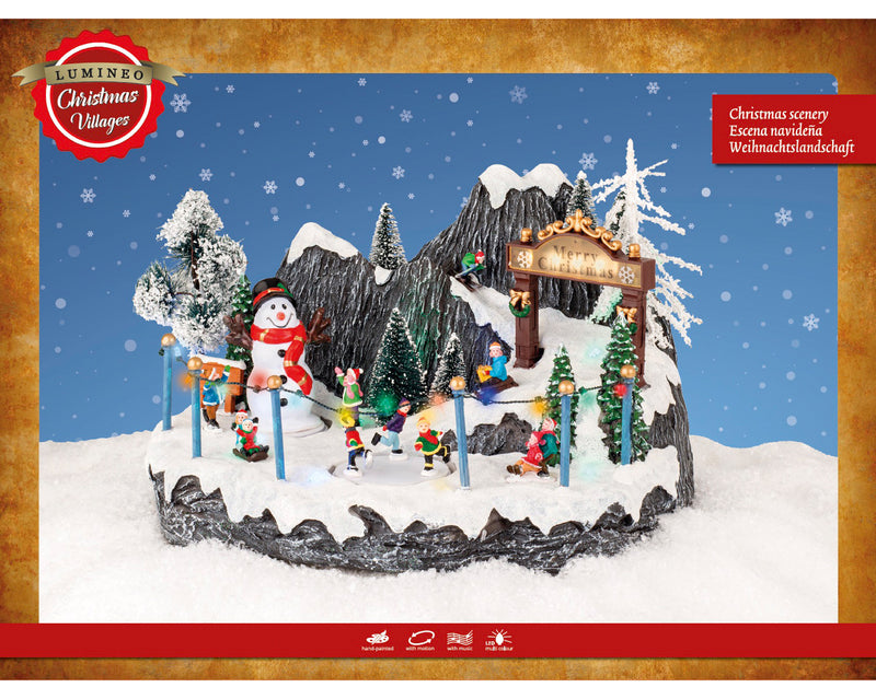 Christmas Village Scene Ski Slope LED Battery Operated (34cm x 25cm x 26cm)