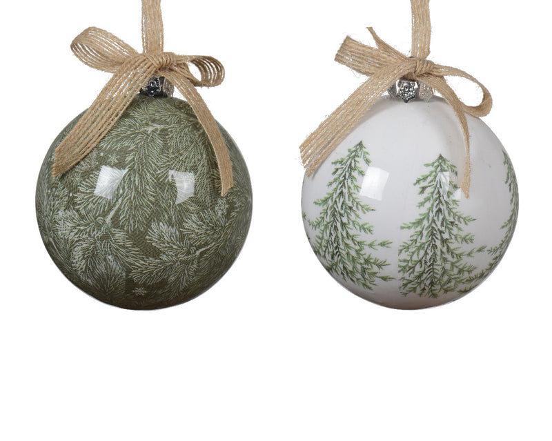 Christmas Bauble Shatterproof Green Pine Pattern With Bow (8cm) Sold Individually